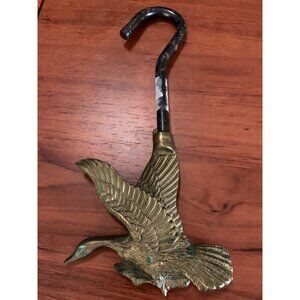 Vtg Brass Duck Fireplace Pull Hook 9"